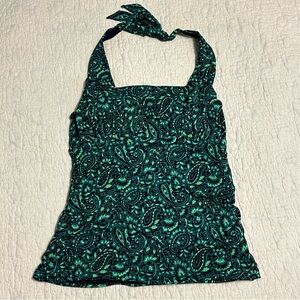 NEW Lands' End Tankini Swim TOP ONLY Size 12L Blue Green Paisley Halter Tie